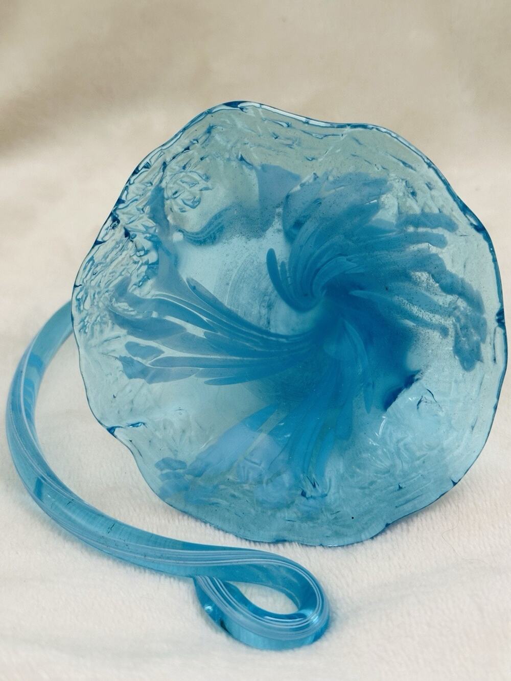 Vtg Hand Blown Art Glass Murano Style Blue Lily 5" Trumpet Vase Coil Twist Decor
